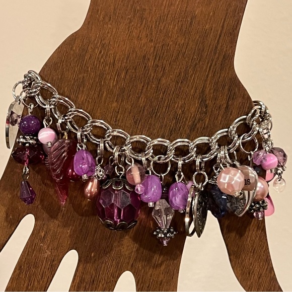 Hand made charm bracelet purple silver 50th Birthday fifty and fabulous - Picture 9 of 11